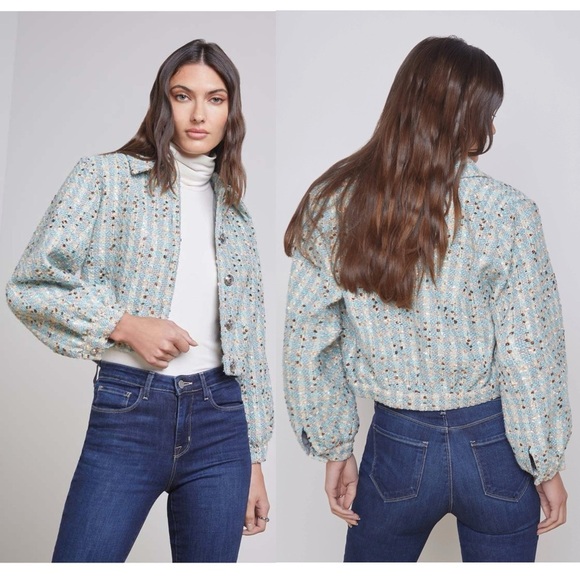 L'Agence Bridges Cropped Metallic Tweed Jacket - Picture 2 of 16